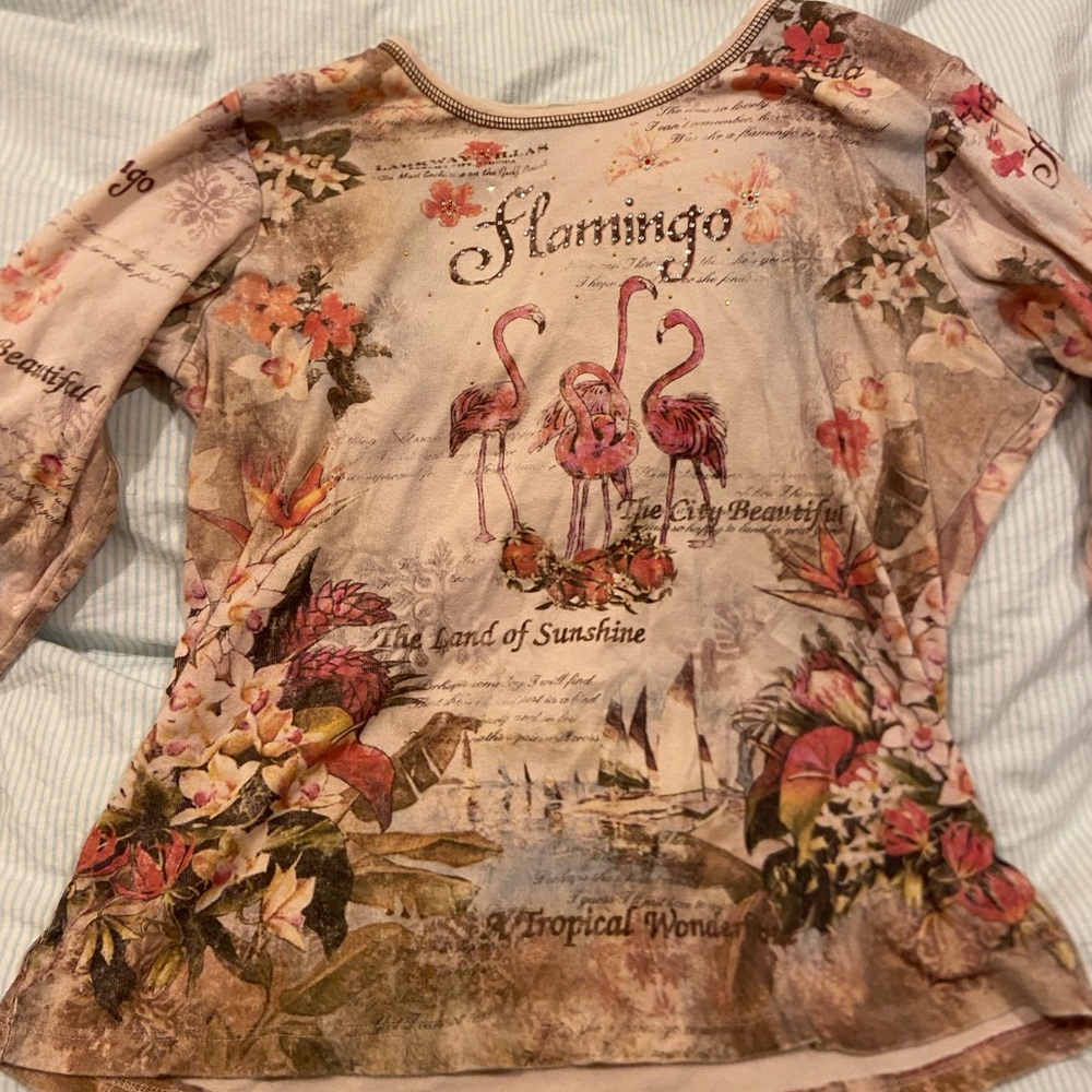 Y2K bedazzled flamingo long sleeve top